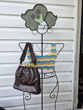 Vintage Brown Leather Frame-Top Handbag